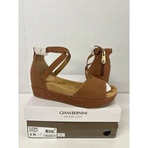 Giani Bernini Women's Ellenaa Cognac Nubuck Wedge Zipper Platform Sandals 7.5M